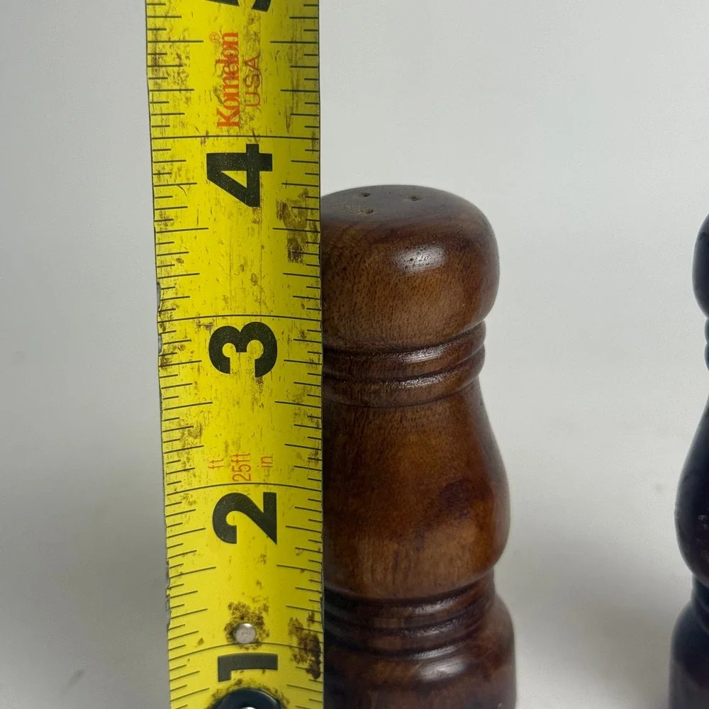 Vintage Dark Wood Salt and Pepper Shakers Set 4 Inch Rustic Farmhouse Decor
